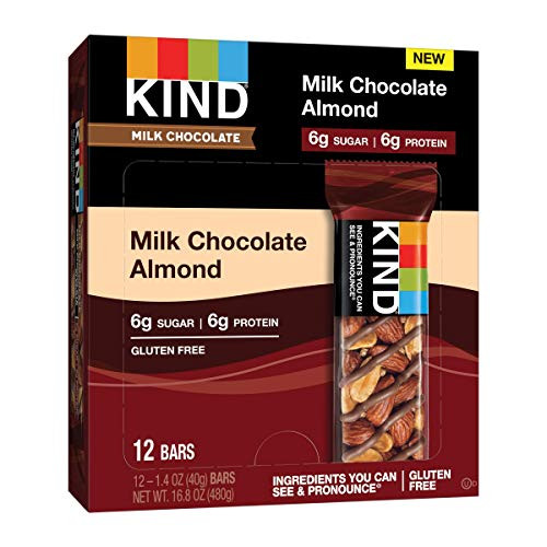 KIND Milk Chocolate Almond Bars 6g Sugar  6g Protein Gluten Free Bars 1.4 OZ  12 Count