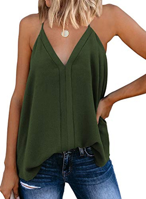 miduo Womens Tanks Top Loose Casual V Neck Strappy Tanks Tops Casual Cami Shirts Sleeveless Tanks for Womens Green S miduo Womens Tanks Top Loose Casual V Neck Strappy Tanks Tops Casual Cami Shirts Sleeveless Tanks for Womens Green S