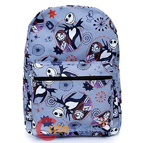 Disney Nightmare Before Christmas Sally & Jack Gray Allover Print 16IN Backpack -Grey