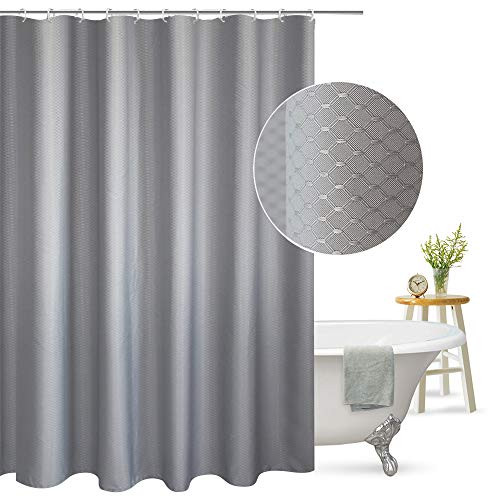 Aoohome Waffle Weave 100% Polyester Shower Curtain with Weighted Hem, Heavy Duty Mildew Resistant Shower Curtain with Hooks, Grey, 72x72 inch