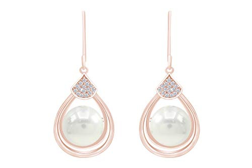 Freshwater Culture Shell Pearl Cubic Zirconia Teardrop Dangle 925 Sterling Silver Earrings for Women  10mm Freshwater Culture Shell Pearl Cubic Zirconia Teardrop Dangle 925 Sterling Silver Earrings for Women  10mm