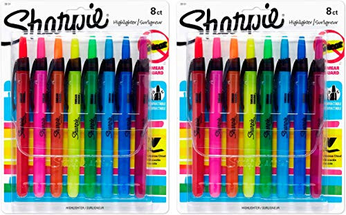 Sharpie Liquid Retractable Highlighters Assorted Colors Chisel Tip Highlighter Pens 2 Pack of 8 Count