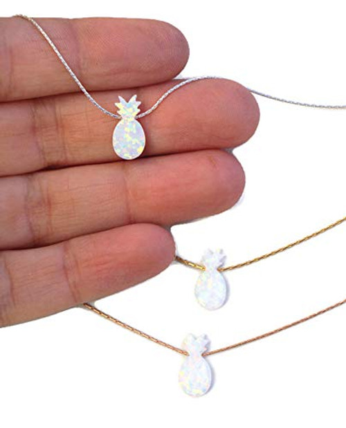 Opal Necklace Pineapple Necklace Summer Vacation Necklace Opal Jewelry Minimalist White Opal Charm Necklace Dainty Gold Silver Necklace October Birthstone Gift for Her