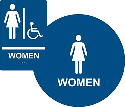ADA Womens Restroom Sign Paired Set Braille Sign plus Door Sign ADA Compliant  Blue