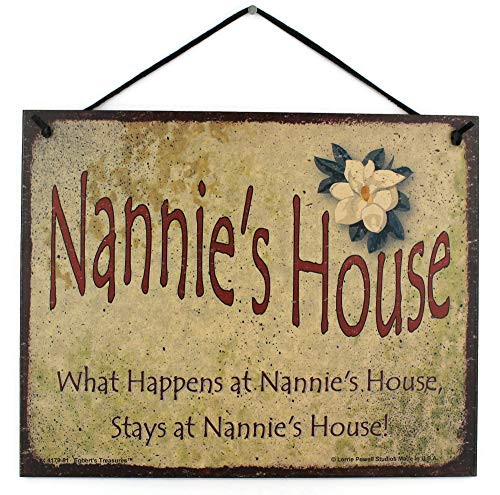 8x10 Vintage Style Sign with a Magnolia Flower Saying  inch Nannies House What Happens at Nannies House Stays at Nannies House inch  Decorative Fun Universal Household Family Signs for Grandma  8x10