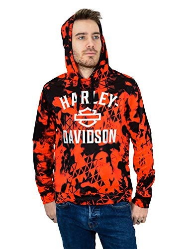 Harley-Davidson Mens Harley Era II B and S Pullover Safety Orange Long Sleeve Hoodie  X-Large