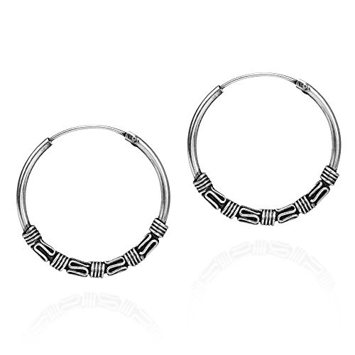 Interlace Balinese Tribal Sterling Silver 24 mm Pierced Hoop Earrings