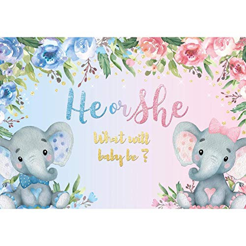 Allenjoy Elephant Gender Reveal Backdrop Pink or Blue He or She What Will Baby Be Pregnancy Reveal Photography Background Baby Shower Party Supplies Floral Decoration Photo Booth Prop