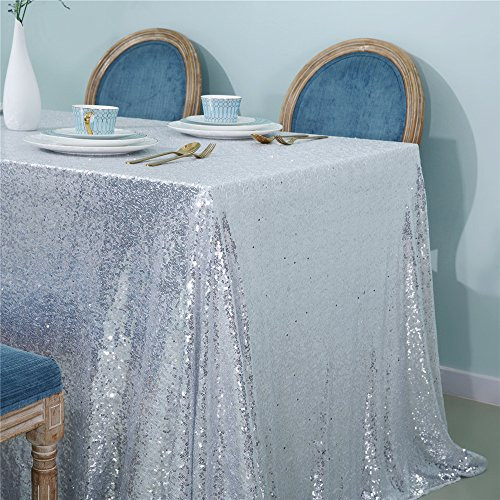 Zdada Baby Shower Sequin Tablecloth Sparkly Table Cover for Christmas Day-Silver 48"x72"