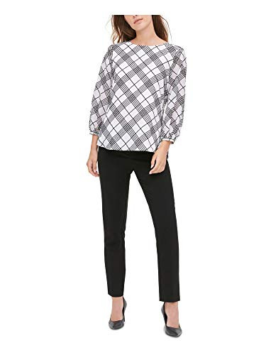 Calvin Klein Grid Long Sleeve Blouse Soft White Black MD  US 8-10