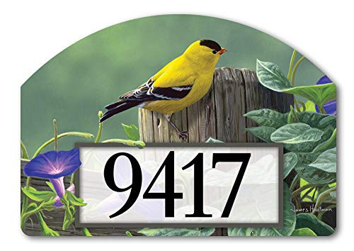 Yard DeSigns Studio M Goldfinch Perch Spring Summer Birds Decorative Address Marker Yard Sign Magnet Made in USA Superior Weather Durability 14 x 10 Inches