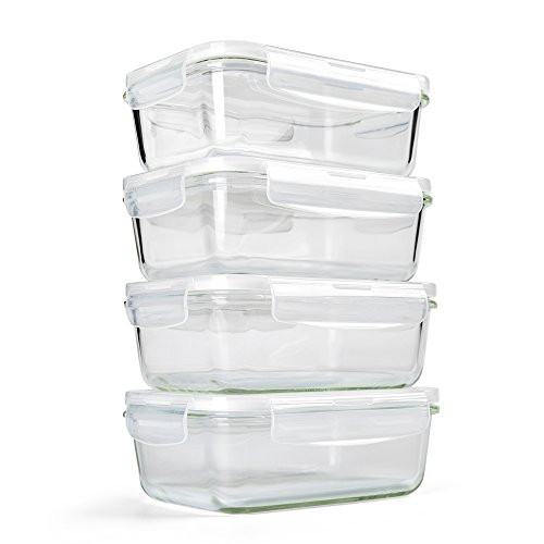 4 Pieces Set Glass Meal Prep Containers Glass - Food Storage Containers with Lids - Food Containers Food Prep Containers Glass Storage Containers with lids Glass Containers Glass Lunch Containers