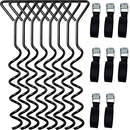 MySit Trampoline Stakes Trampoline Anchors Heavy Duty Spiral Trampoline Tie Down Anchor Kit Trampoline Parts Corkscrew Shape Steel Ground Wind Stakes Swing Set Anchors Set of 8 for Trampoline