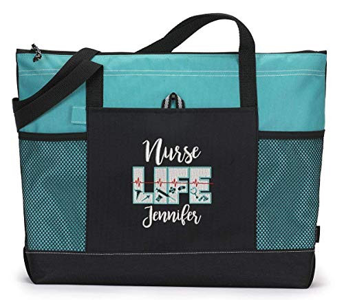 Nurse Life RN LPN LVN Personalized Embroidered Tote Bag