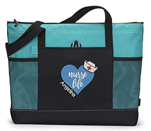 Nurse Life Heart RN LPN LVN Personalized Embroidered Tote Bag