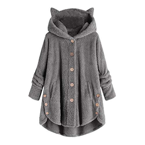 Pumsun Womens Winter Coat Button Cat Ear Hooded Coat Plush Coat Jackets  M Dark Gray