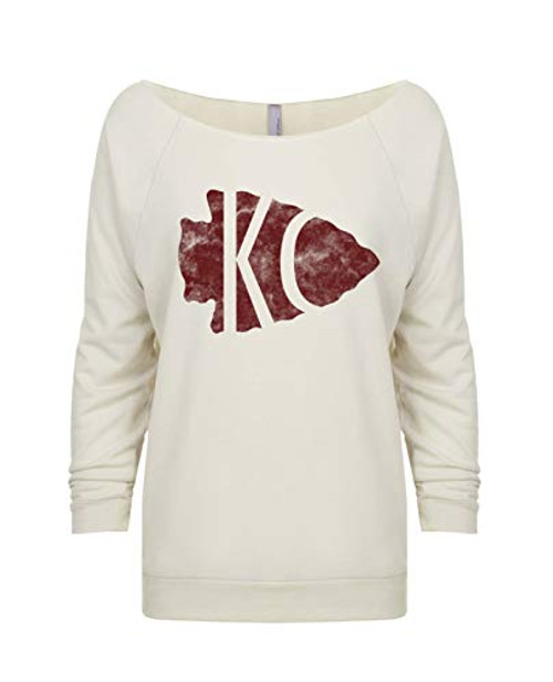 Womens Football Heart KC Light Weight Raglan Sweatshirt Kansas City Royaltee Arrowhead Shirts White Sand XLarge