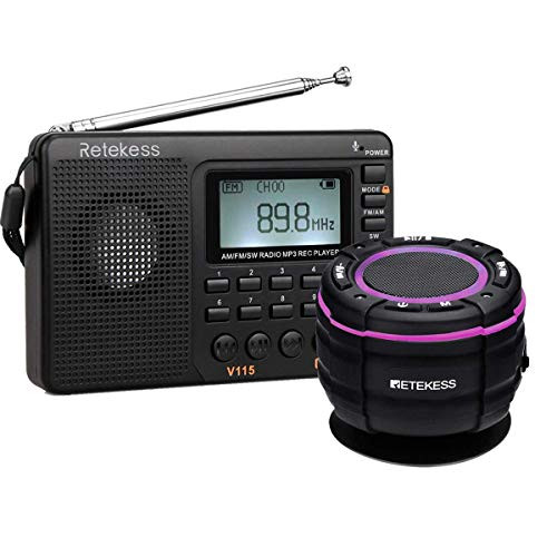 Retekess V115 Portable Shortwave Radio MP3 Player Digital Record Support TF Card and TR622 FM Shower Radio Bluetooth Shower Speaker Support 5.0 Bluetooth and IP67 Waterproof