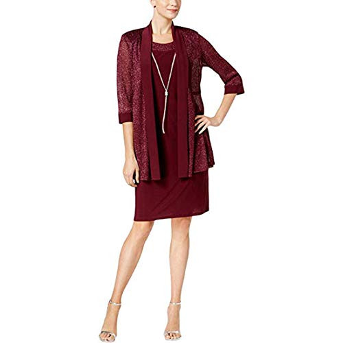 R  and  M Richards Womens Two Piece Metallic Rib Jacket Dress Merlot 10P