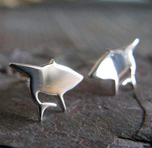 Great White Shark post stud earrings polished sterling silver jewelry. Handmade in the USA