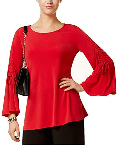Alfani Womens Wear to Work Ruched Pullover Top Red M