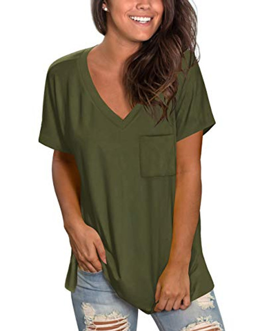 NSQTBA V Neck Shirts for Women Short Sleeve Loose Fitting Tunic Tops for Leggings Green NSQTBA V Neck Shirts for Women Short Sleeve Loose Fitting Tunic Tops for Leggings Green