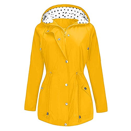 ZEFOTIM Rain Jackets Women Lightweight Raincoat Striped Lined Waterproof Windbreaker Active Outdoor Hooded Trench Coats YellowMedium