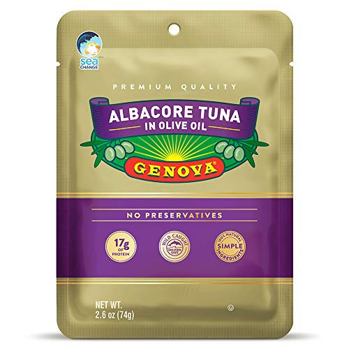 Genova Premium Albacore Tuna in Olive Oil with Sea Salt Wild Caught Solid White 2.6 oz. Pouch  Pack of 24