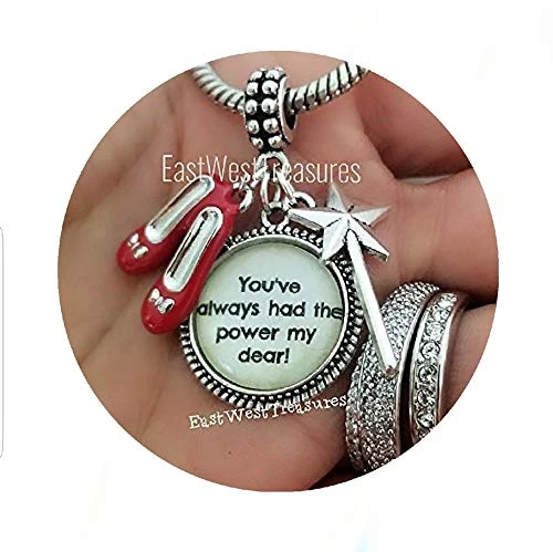 Wizard of Oz Quote Gift Charm with Bracelet Necklace Keychain - Dorothy Ruby Red Slippers Jewelry Gift for Girls Women - Youve Always had the Power