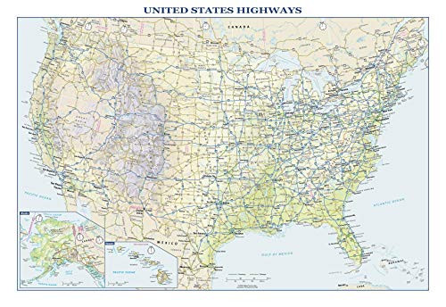 USA Interstate Highways Large Wall Map - 36 inch  x 24.75 inch  Paper