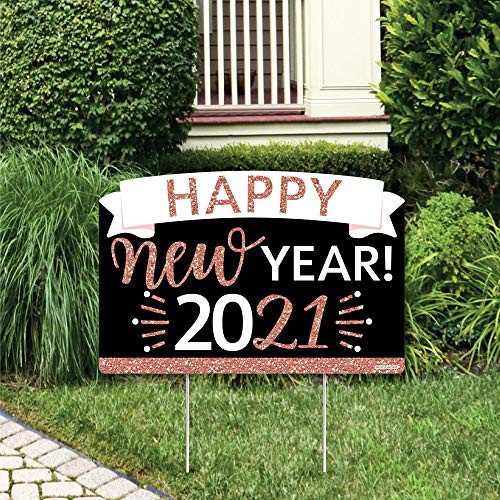 Big Dot of Happiness Rose Gold Happy New Year - 2021 New Years Eve Party Yard Sign Lawn Decorations - Party Yardy Sign