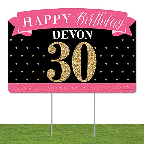 Big Dot of Happiness Personalized Chic 30th Birthday - Pink Black and Gold - Birthday Party Yard Sign Lawn Decorations - Happy Birthday Custom Name Party Yardy Sign