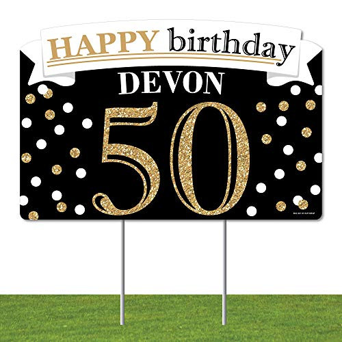 Big Dot of Happiness Personalized Adult 50th Birthday - Gold - Birthday Party Yard Sign Lawn Decorations - Happy Birthday Custom Name Party Yardy Sign