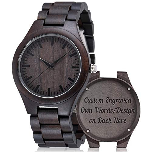 Customized Engraved Wooden Watches Personalized Wood Watches for Men for Boyfriend My Man Fiance Husband Dad Son Birthday Anniversary Graduation Christmas with Wooden Case  Custom Gifts-Black