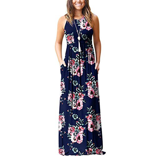 Vedolay Dress for Women Party Womens Summer Sleeveless Loose Plain Maxi Dress Casual Long Dress with Pockets Navy