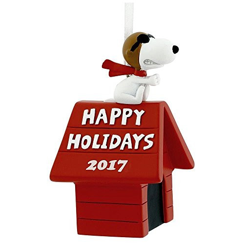 Hallmark Peanuts Snoopy Flying Ace on Doghouse Happy Holidays 2017 Christmas Tree Ornament Dated