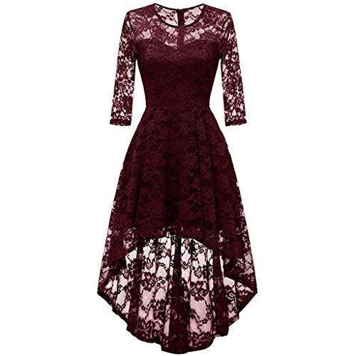 HDGTSA Womens Hi-Lo Cocktail Party Swing Dresses Vintage Floral Lace 3 4 Sleeves V-Neck Dress B WineXXL HDGTSA Womens Hi-Lo Cocktail Party Swing Dresses Vintage Floral Lace 3 4 Sleeves V-Neck Dress B WineXXL
