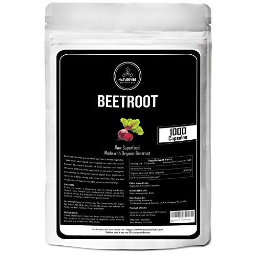 Naturevibe Botanicals Beet Capsules Ultra-Premium 100 percent Beet Root Powder 1100mg Per Serving  1000 Capsule