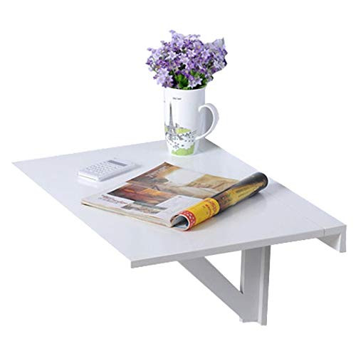 KALKOAOLY Small Wall Mounted Table Floating Folding Desk Drop-Leaf Table Space Saving Hanging Table Home Office Foldable Table for Study Bedroom Balcony  White