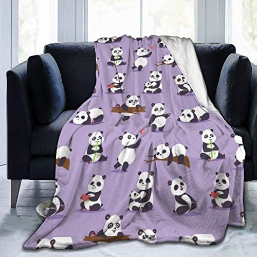 Kiuloam Cute Pandas on Purple Soft Throw Blanket 40 inch x50 inch  Lightweight Flannel Fleece Blanket for Couch Bed Sofa Travelling Camping for Kids Adults