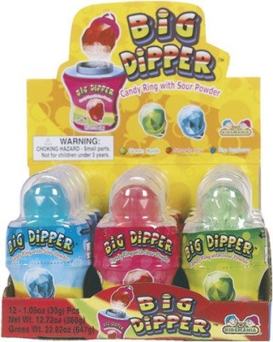 Big Dipper Candy Ring  12 Pieces  * Big Dipper Candy Ring With Sour Powder Each Box Contains 3 Different Flavors Caution - Choking Hazard Counter Display