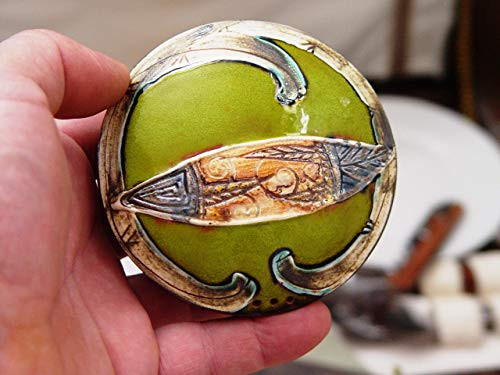 Green Pottery Salt Shaker. Pepper Shaker Salt Container Unique Earthen Shaker Handmade and Hand Painted Pottery Accessories Danko