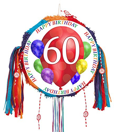 60TH Birthday Balloon Blast Pull Pinata  Each  by Partypro