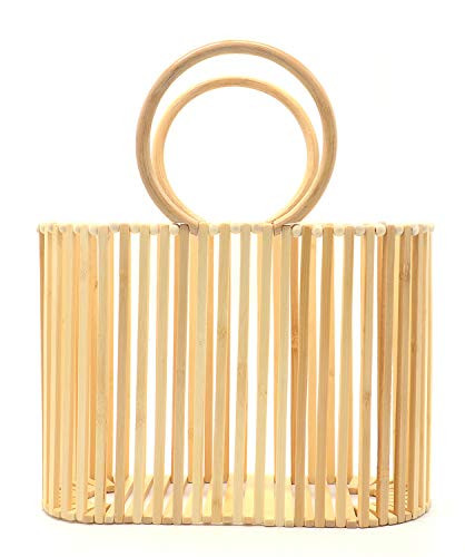 Miuco Women Top Handle Handbags Bamboo Purses Tote Beige