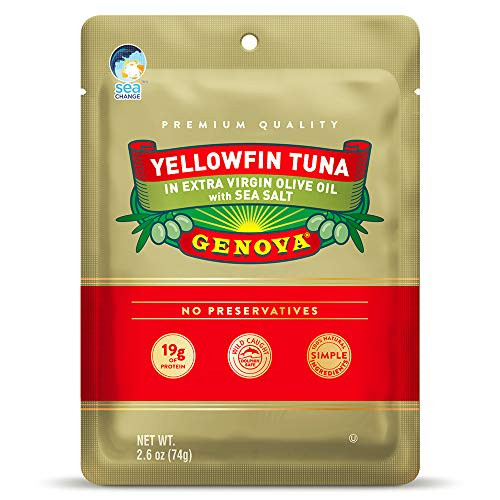 Genova Premium Yellowfin Tuna in Olive Oil Wild Caught Solid Light 2.6 oz. Pouch  Pack of 24