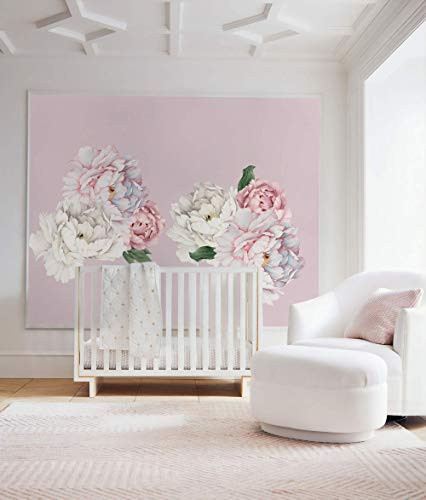 Murwall Peony Wall Decal Large Peonie Wall Sticker Kids Flower Wall Decals Watercolor Floral Removable Peel n Stick for Kids Livingroom