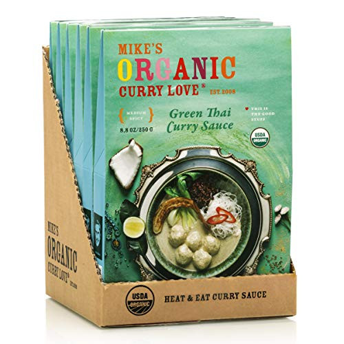 MIKES ORGANIC CURRY LOVE Green Thai Curry Sauce ORGANIC. VEGAN. DAIRY FREE. FOR A QUICK AND EASY MEAL.   case of 6 x 8.8 oz pouches