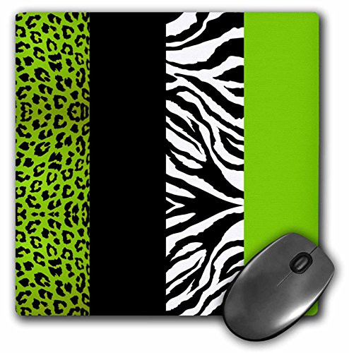 3dRose LLC 8 x 8 x 0.25 Inches Mouse Pad, Lime/Green/Black/White Animal Print Leopard and Zebra (mp_35440_1)
