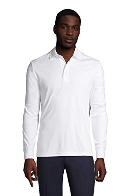 Lands End Mens Long Sleeve Supima Polo White Regular Large