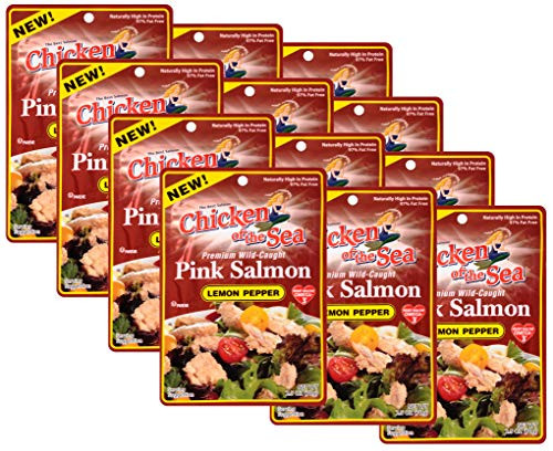 Chicken of the Sea Skinless Boneless Pink Salmon in Lemon Pepper Pouch 2.5 Ounce -- 12 per case. Chicken of the Sea Skinless Boneless Pink Salmon in Lemon Pepper Pouch 2.5 Ounce -- 12 per case.